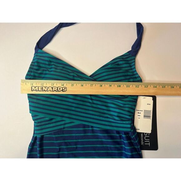 Miraclesuit NWT Size S Padded One Piece Blue Green Stripe Halter Top Slimming - Picture 5 of 8